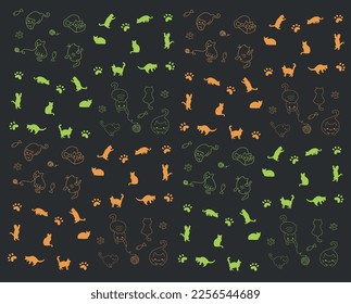 Colorful cat pattern hand drawn vector design, illustration