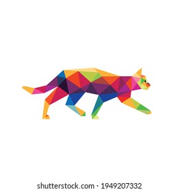 Farbiges Katzenpolygon Low-Poly. Silhouette von Cat Vector Icon. Katzenfarbiges Logo. Farbiges abstraktes Symbol