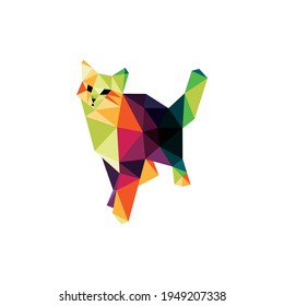 Colorful Cat Polygon low poly. Silhouette of Cat Vector Icon. Cat colorful logo. Colorful abstract Icon