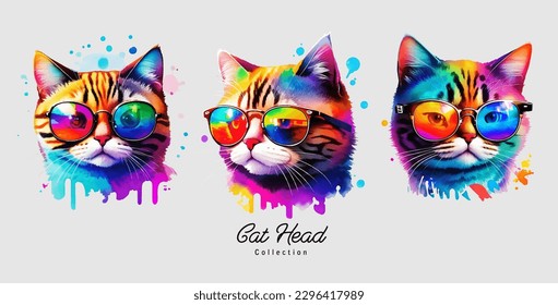 Colorful cat pop art , animal style vector illustration