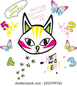 colorful cat print pattern suitable for textile white background