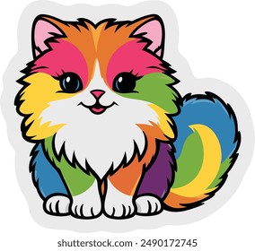 colorful Cat sticker front facing