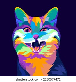 colorful cat surprised in pop art style. vector illustration