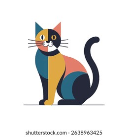 Colorful cat vector, a cat sitting