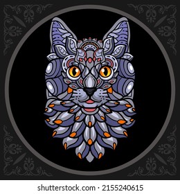 Colorful cat zentangle arts. isolated on black background.