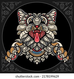 Colorful cat zentangle arts. isolated on black background