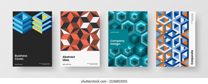 Colorful catalog cover A4 vector design concept bundle. Isolated geometric shapes presentation illustration composition.