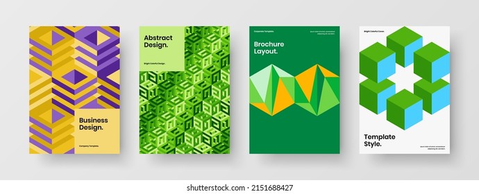 Colorful catalog cover A4 vector design illustration collection. Original geometric tiles pamphlet template composition.
