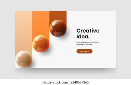 Colorful catalog cover design vector concept. Amazing realistic spheres site screen layout.