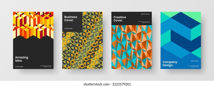 Colorful catalog cover vector design layout bundle. Amazing mosaic shapes placard concept collection.