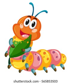 Colorful caterpillar eating leaf illustration