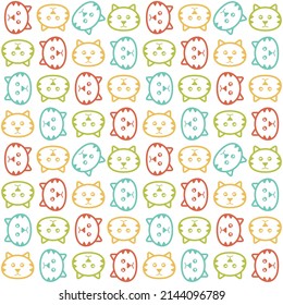 Patrón sin fisuras en la cabeza del gato colorido. Fondo vectorial.