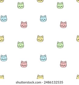 Gatos coloridos en patrón sin costura. Gatitos de dibujos animados. Caricatura, Vector. Ilustración vectorial aislada eps 10