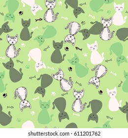 colorful cats seamless pattern, cat art background design for fabric and decor