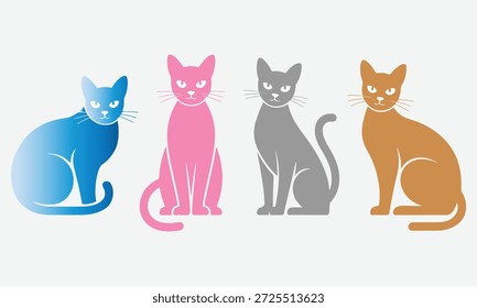 colorful cats sitting in a row facing front and side