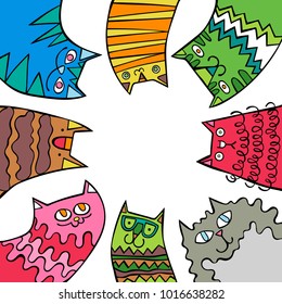 Colorful cats. Square frame.