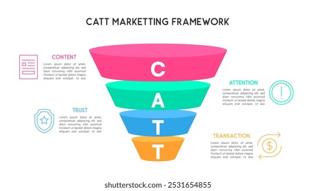 Colorful CATT Marketing Framework Funnel Diagram Vector Illustration