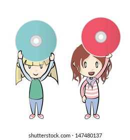 Colorful CDs on white background. Vector design. 