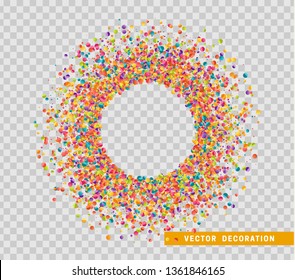 Colorful celebration background with confetti. Bubble for text.