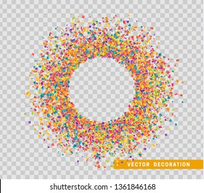Colorful celebration background with confetti. Bubble for text.