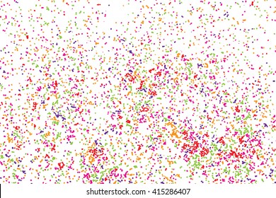 Colorful celebration background with confetti isolated on white, holiday illustration. Abstract background with many splattered falling round glitter pieces. Sprinkle random pattern, confetti blow. 
