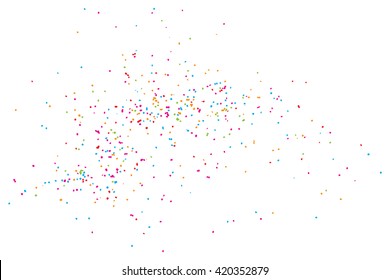 Colorful celebration background with confetti isolated on white, Abstract background with many splattered falling round glitter pieces. Sprinkle random pattern made of confetti blow drops.