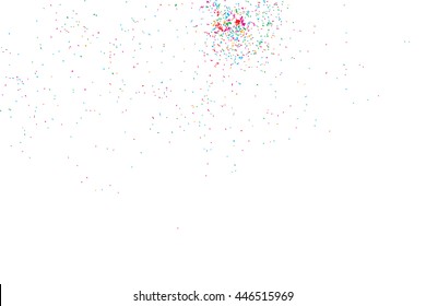 Colorful celebration background with confetti isolated on white, Abstract background with many splattered falling round glitter pieces. Sprinkle random pattern made of confetti blow drops.