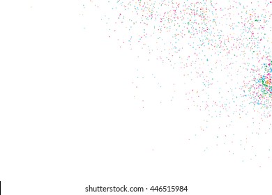 Colorful celebration background with confetti isolated on white, Abstract background with many splattered falling round glitter pieces. Sprinkle random pattern made of confetti blow drops.