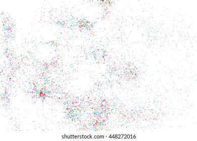 Colorful celebration background with confetti isolated on white, Abstract background with many splattered falling round glitter pieces. Sprinkle random pattern made of confetti blow drops.