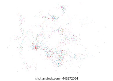 Colorful celebration background with confetti isolated on white, Abstract background with many splattered falling round glitter pieces. Sprinkle random pattern made of confetti blow drops.
