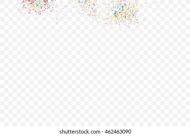 Colorful celebration background with confetti isolated on white, Abstract background with many splattered falling round glitter pieces. Sprinkle random pattern made of confetti blow drops.