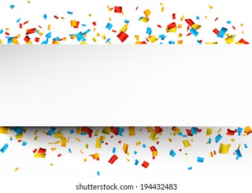 Colorful celebration background with confetti. Vector Illustration.