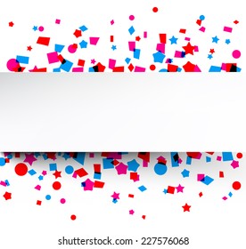 Colorful celebration background with confetti. Vector Illustration.