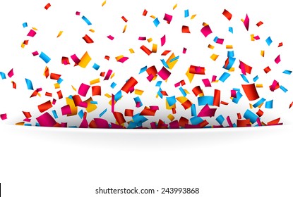 Colorful celebration background with confetti. Vector Illustration.