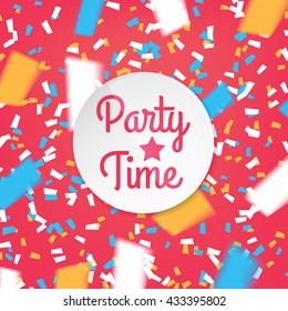 Colorful celebration background with confetti. Vector illustration.
