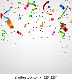 Colorful celebration background with confetti. Vector Illustration.