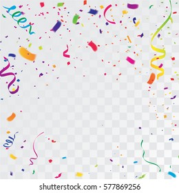 Colorful celebration background with confetti. Vector Illustration.