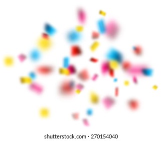 Colorful celebration background with defocused confetti. Vector illustration.