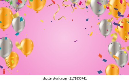 Colorful Celebration Background with Party Balloons confetti with space for text 