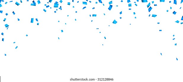 Colorful Celebration Banner With Blue Confetti. Vector Background.