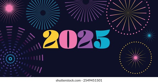 colorful celebration card 2025 new year minimalistic Japanese firework explosion Christmas celebration greeting card template minimalistic geometric pattern design