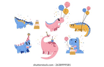 A Colorful Celebration Featuring Dinosaurs Who Bring Joy With Balloons and Delicious Cakes