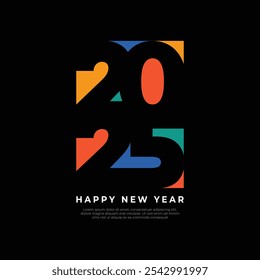 Colorful celebration happy new year 2025 typography style in flat design