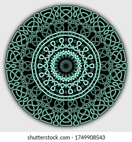 Colorful celtic mandala pattern. Vector lines background. Repeat line art knotted round ornamets. Intricate tribal ethnic curved lines backdrop. Beautiful arabic design with contours, knots, curves.