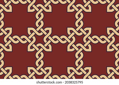 Colorful Celtic Medieval Allover Textile Pattern. Common Geometric Criss Cross Line Motif Classy Background. Modern Earthy Color Plaid Design Abstract Minimalist Interleaving Ornament Graphic Style