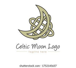 Colorful Celtic Moon design logo vector illustration with dummy text and tagline on white background. Abstract Moon design.