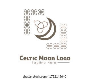 Colorful Celtic Moon design logo vector illustration with dummy text and tagline on white background. Abstract Moon design.