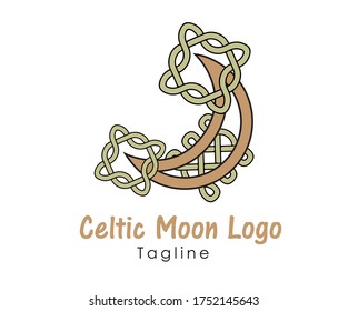 Colorful Celtic Moon design logo vector illustration with dummy text and tagline on white background. Abstract Moon design.