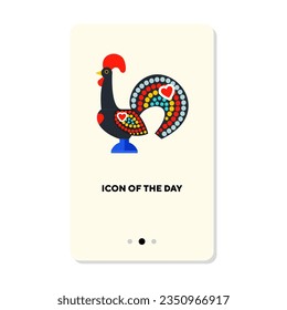 Colorful ceramic rooster as symbol of Portugal flat icon. Vertical sign or vector illustration of Portugal national symbol. Tourism, tradition, culture, Portugal concept for web design and apps