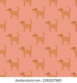 Colorful ceramic tile featuring a cheerful animal design. Seamless pattern with dog on chamoisee background. Design for a logo with an animal portrait.